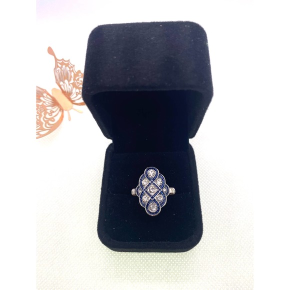 Size 7 Imitation Silver Blue Sapphire Cubic Zirconia CZ Cluster Ring - Picture 1 of 10